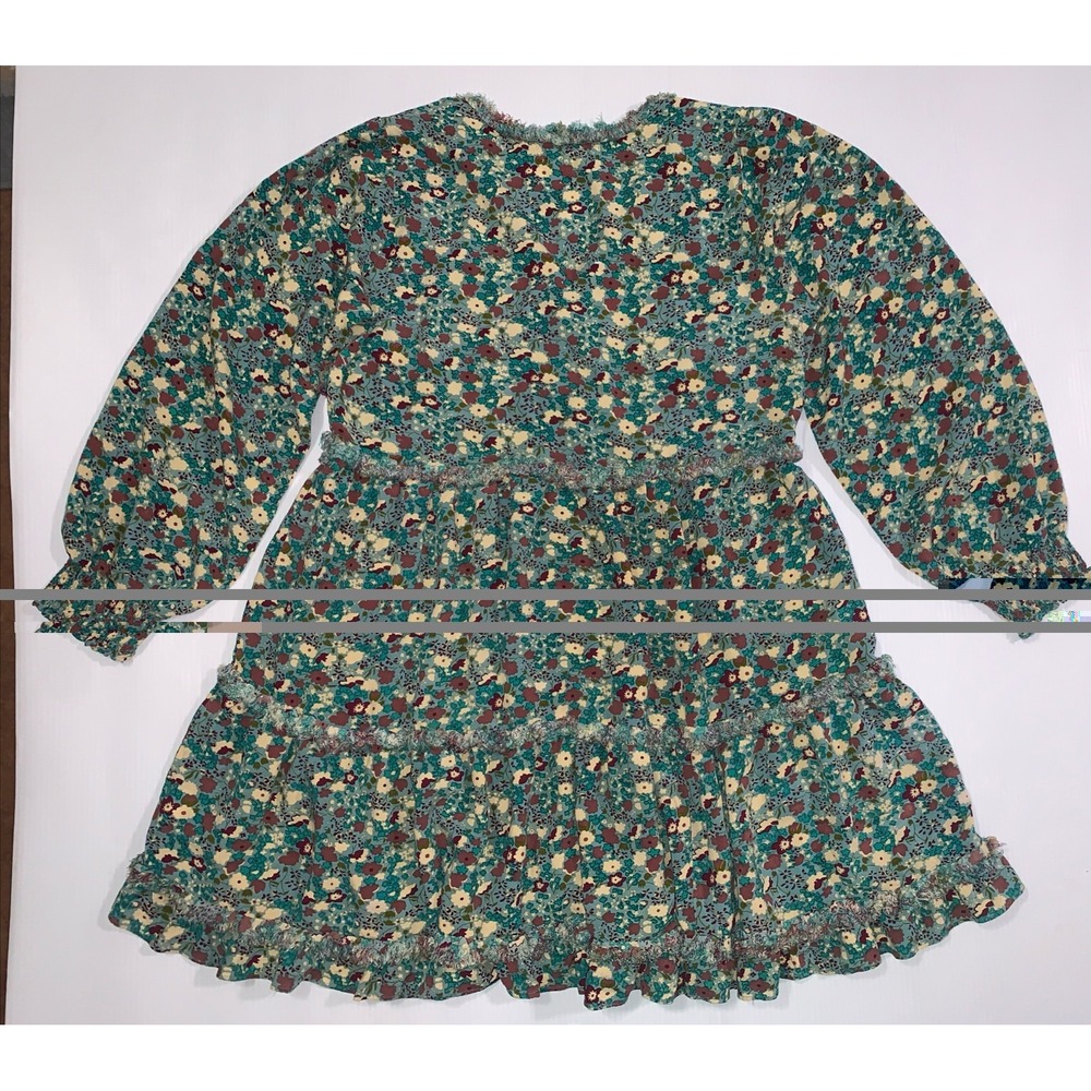 Natural Life Floral Mini Tiered Dress Size M Teal CottageCore Babydoll Boho - Picture 6 of 10